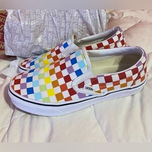 Women’s Rainbow Slip-On Checkerboard Vans Shoe Size 9